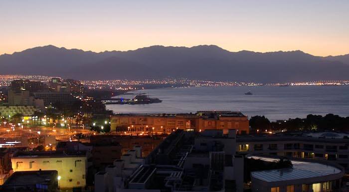 Eilat and Red Sea before sunrise
