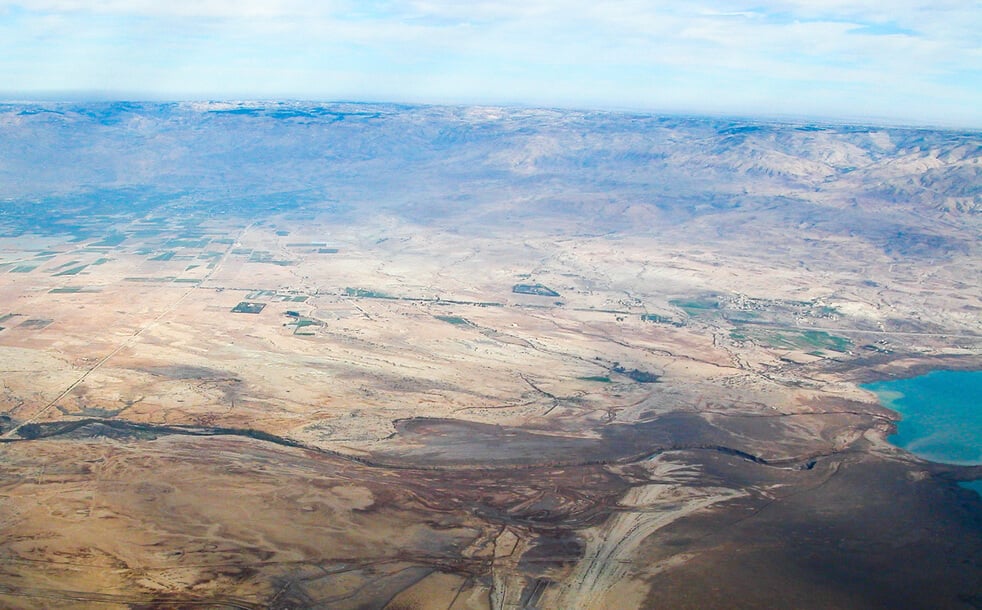 Looking east at the Jordan River and Plains of Moab