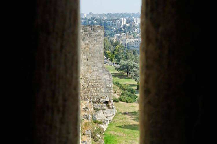 Jerusalem's Old City wall seen through arrow slit