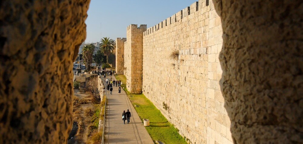 Old City wall seen through an arrowslit