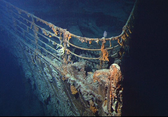 Bow of the RMS Titanic photographed in June, 2004, by the ROV Hercules