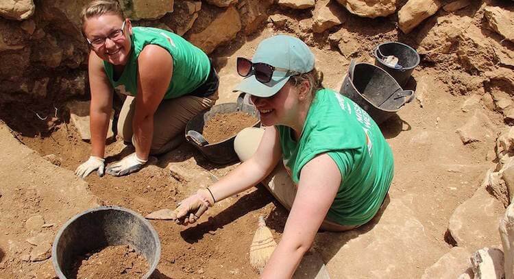 Volunteers at the excavations at Khirbet el-Maqatir, Israel.