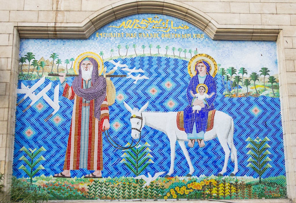 Holy Family Flight into Egypt mosaic in Coptic Cairo